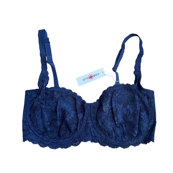 Cosabella Never Say Never Navy Blue Lace Balconette Bra Size 36E New with tags - Picture 1 of 5
